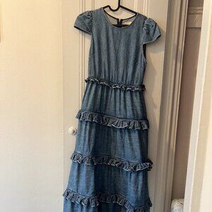 Alice + Olivia denim ruffle maxi dress